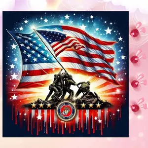 5D DIY Full Diamond Round Diamond Painting - Diamond Art Painting Kit Soldier, American Flag, Stars Mosaic, Canvas - DIY Decorative Painting, Home Wall Art, Suitable for Halloween and Christmas, Birthday and Anniversary Gifts