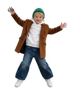 Boys Girls Coat Autumn Winter Long Jacket, Suitable for 90-160cm Children, Western College Style, Warm Hooded Outerwear