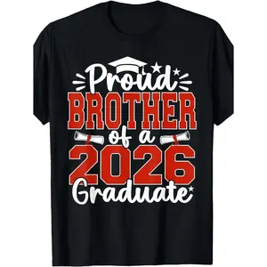 Proud Brother Class of 2026 Graduation Senior T-Shirt for Men and Women Black Round Neck Casual Wear Eye catching Design Knitted Fabric Suitable for Birthdays Holidays Large Plus Size