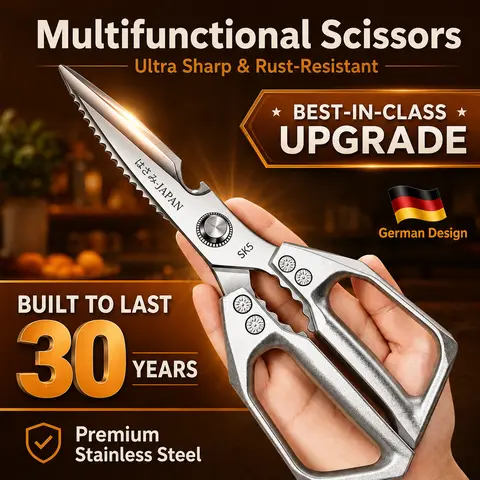 Premium Heavy Duty Mirror Polish Stainless Steel Kitchen Shears - 8.4oz SK5 Steel Poultry Scissors, Sharp Multi-Purpose Tool for Chicken Prep, Everyday Use Home & Party Supplies