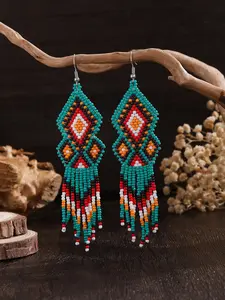 Women's Fashion Fringe Earrings, Bohemian Style Vintage Unique Geometric Pattern, Handmade Beaded Jewelry, Perfect Gift for Holidays, All Seasons