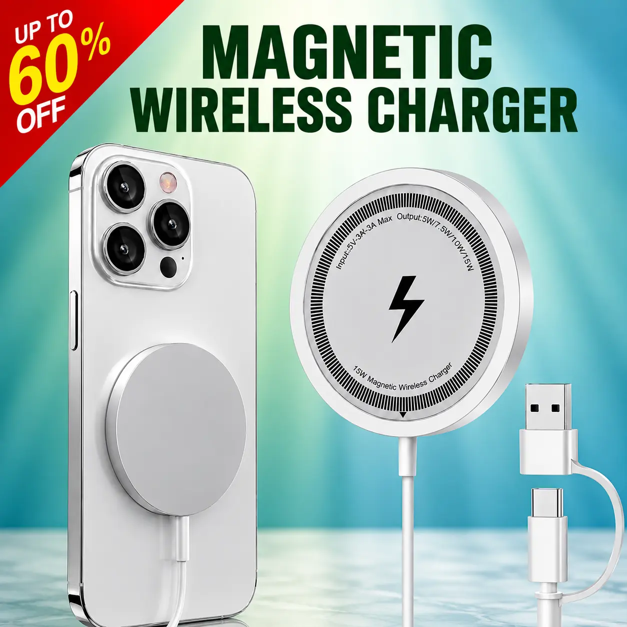 Magnetic Wireless Charger, Universal Fit Electronic Accessory for Smartphones, Cordless Charging for Cellphone