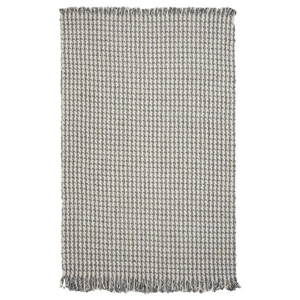 5' X 8' Ivory And Gray Wool Houndstooth Hand Woven Area Rug With Fringe