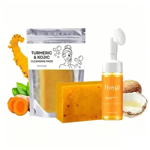 Turmeric Cleansing Set, 1 Set Turmeric Tablets & Turmeric Foaming Cleansing Mousse & Turmeric Deep Cleansing Soap, Facial Cleansing Skincare Set & Facial Wash