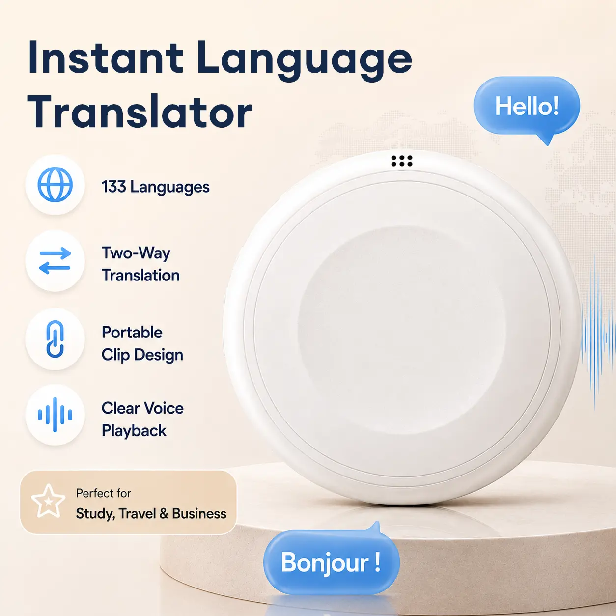 TS1 Smart Translator & Learning Companion Speaker, Supports 133 Languages, AI Voice Interaction for Language Practice, Travel, Business & Family Learning, Portable Audio Companion for Kids & Adults