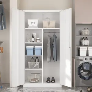 Yizosh Steel Wardrobe, 72" Combination Storage Cabinet with Clothes Rod and 4 Shelves Organizer Storage, 2 Lockable Doors, for Office Home, Garage, Laundry Room