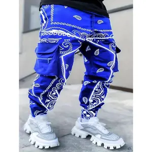 [Multi Pocket Paisley Joggers] Men's Paisley Pattern Multi Pocket Joggers, Casual Sports Pants For