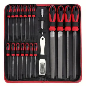 13 Piece File Set/57 Piece Metal and File Set, Hand Tool Set, T12 Grade Alloy Steel, 4 Large Tools in Semi-circular/circular/triangular/flat Shape, 14 Needle Files and A Pair of Files, One Brush and 36 Pieces of Sandpaper