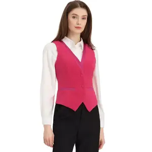 INSPIRE CHIC Women's V Neck Sleeveless Retro Waistcoat Vest Large Hot Pink