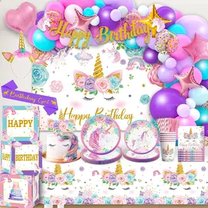 246pcs unicorn birthday decorations set allinone party supplies pack with 20 plates purple unicorn party supplies for girl birthday party serves 20 guest