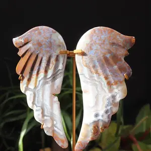 Orbicular Scenic Moss Agate Crystal Angel Wings