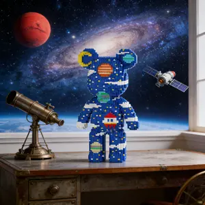 Planet Universe Bear 3D Puzzle Building Block Ornament, Home Office Bookshelf Decor, Party Decoration, Ideal Gift for Holidays