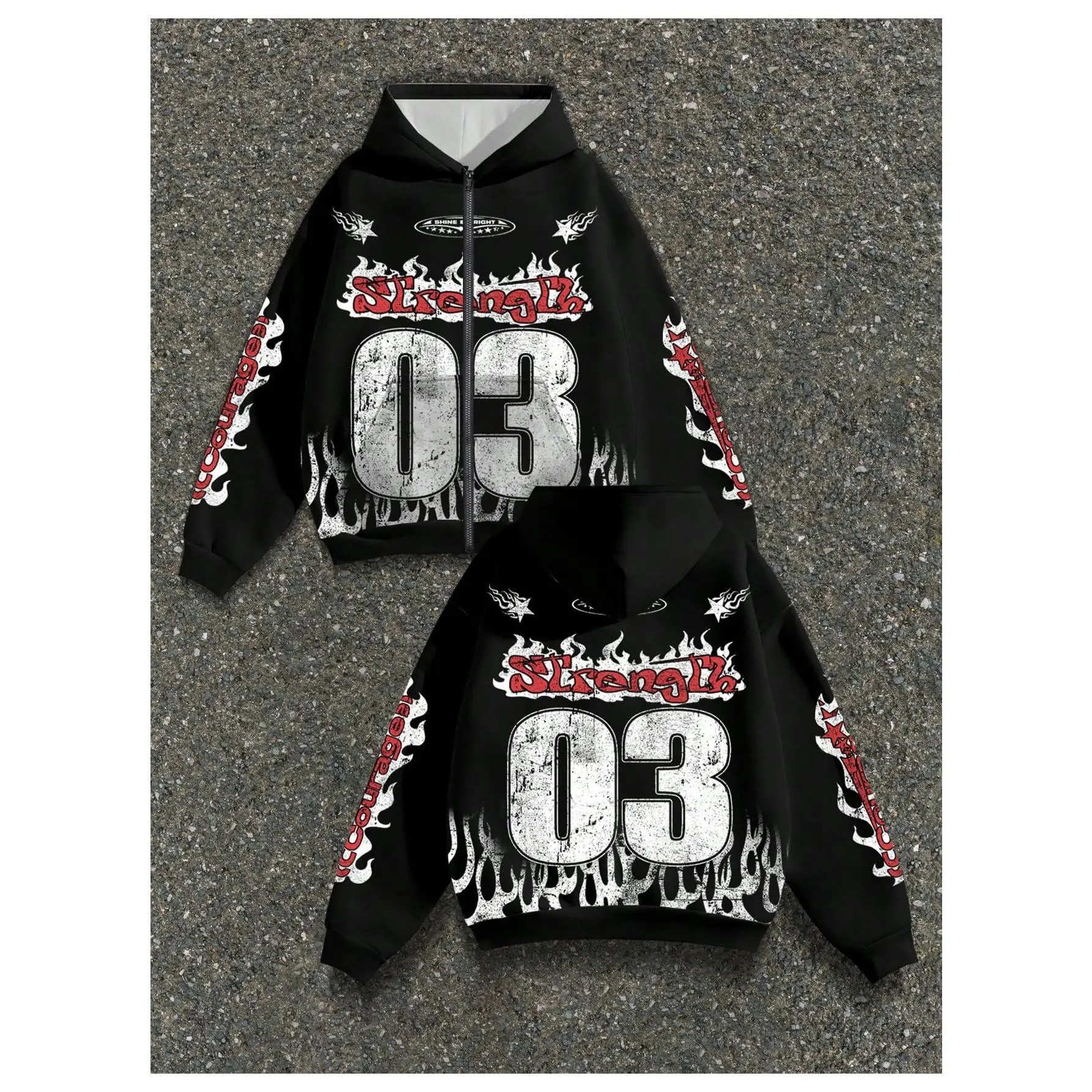 Men's Y2k Number Graphic Zip Up Hoodie Sweatshirt Gothic Long Sleeve Hooded Casual Jacket Streetwear