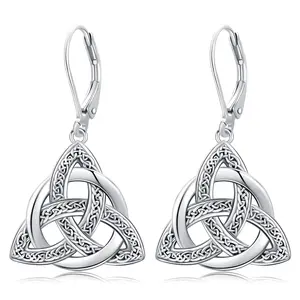 DRINSPER Wiccan Jewelry 925 Sterling Silver Triquetra Celtic Earring, Celtic Knot Triangle Trinity Pendant Earring, Star of David Pentagram Protection Amulet, Witches Trinity Knot Pendant Jewelry Gift For Man Women