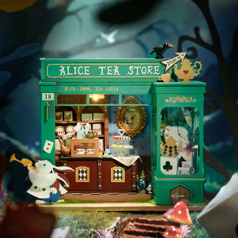 Rolife Alice's Tea Store DIY Miniature House Kit , Tiny House Kit for Adults to Build, Mini House Making Kit with Furniture
