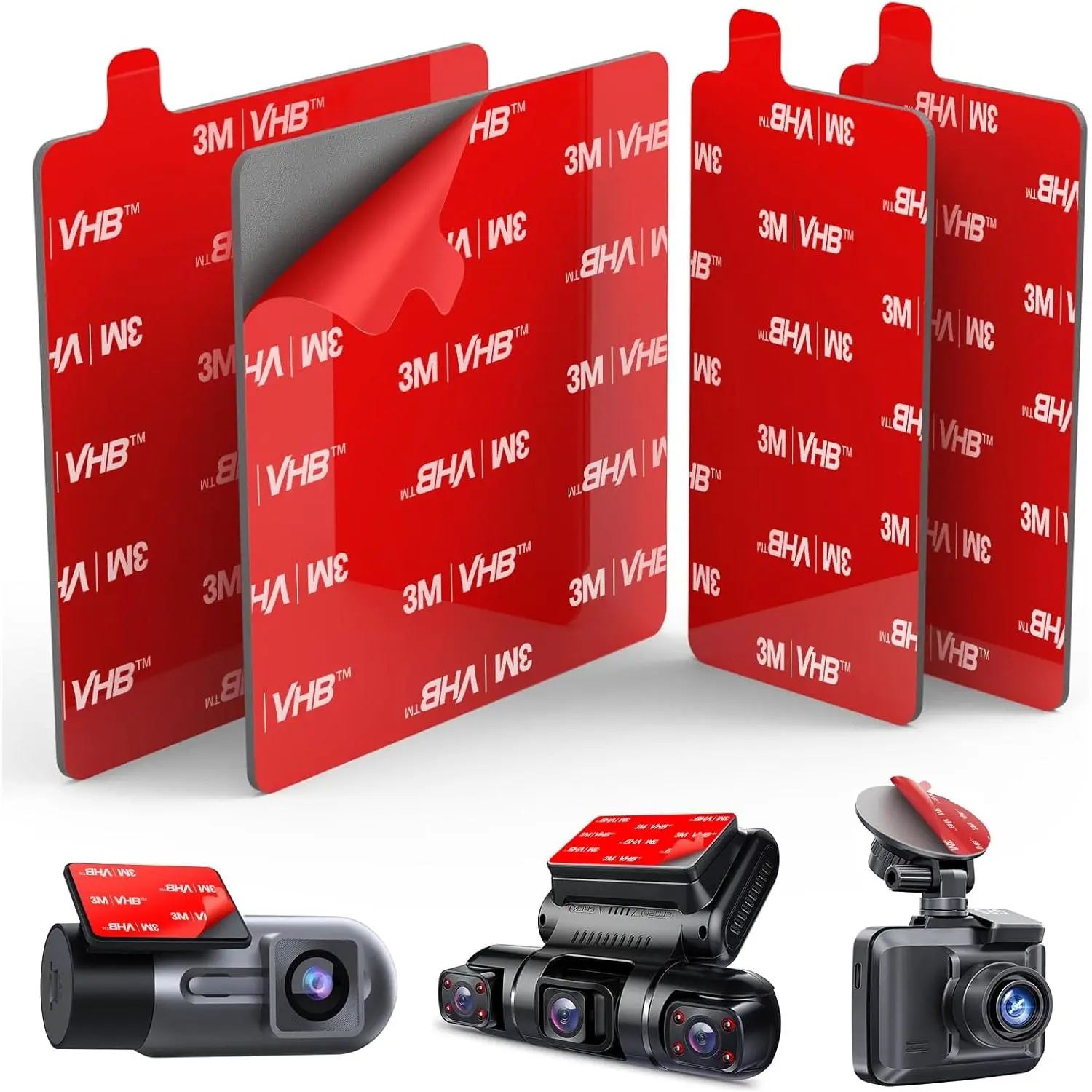 Automotive 4Pcs Durable 3M VHB Square Adhesive Pads - 2.83in Heatproof Double-Sided Tape with Super Strong Adhesion, 2Pcs Dashboard Camera Mount Patches, Cut-Out & Easy Install for Car Windscreen Glass (Device Mounting)