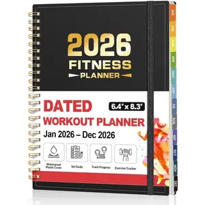 2026 Fitness Workout Journal Planner for Women & Men, JAN 2026 - DEC 2026 Exercise Planner, 6.4" x 8.3" Workout Calendar Journal Essentials Gift for Goals, Tracking, Gifts with PVC Plastic Cover,Black