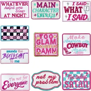 10pcs Fashion Unique Phrases English Slogan Stylish Embroidery Patches, Trendy DIY Sewing Badges, Hot Glue Iron-On Fabric Stickers for Bags Shoes Clothes