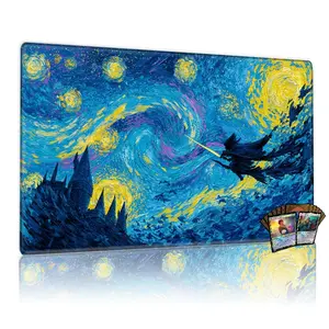 Van Gogh Style Starry Castle Wizard Playmat 12x24in Magic Table Mat TCG MTG Compatible Gaming Mouse Pad Battle Ready Fantasy Desk Mat Great Gift for Parties Family Game Nights Gaming Room Accessories