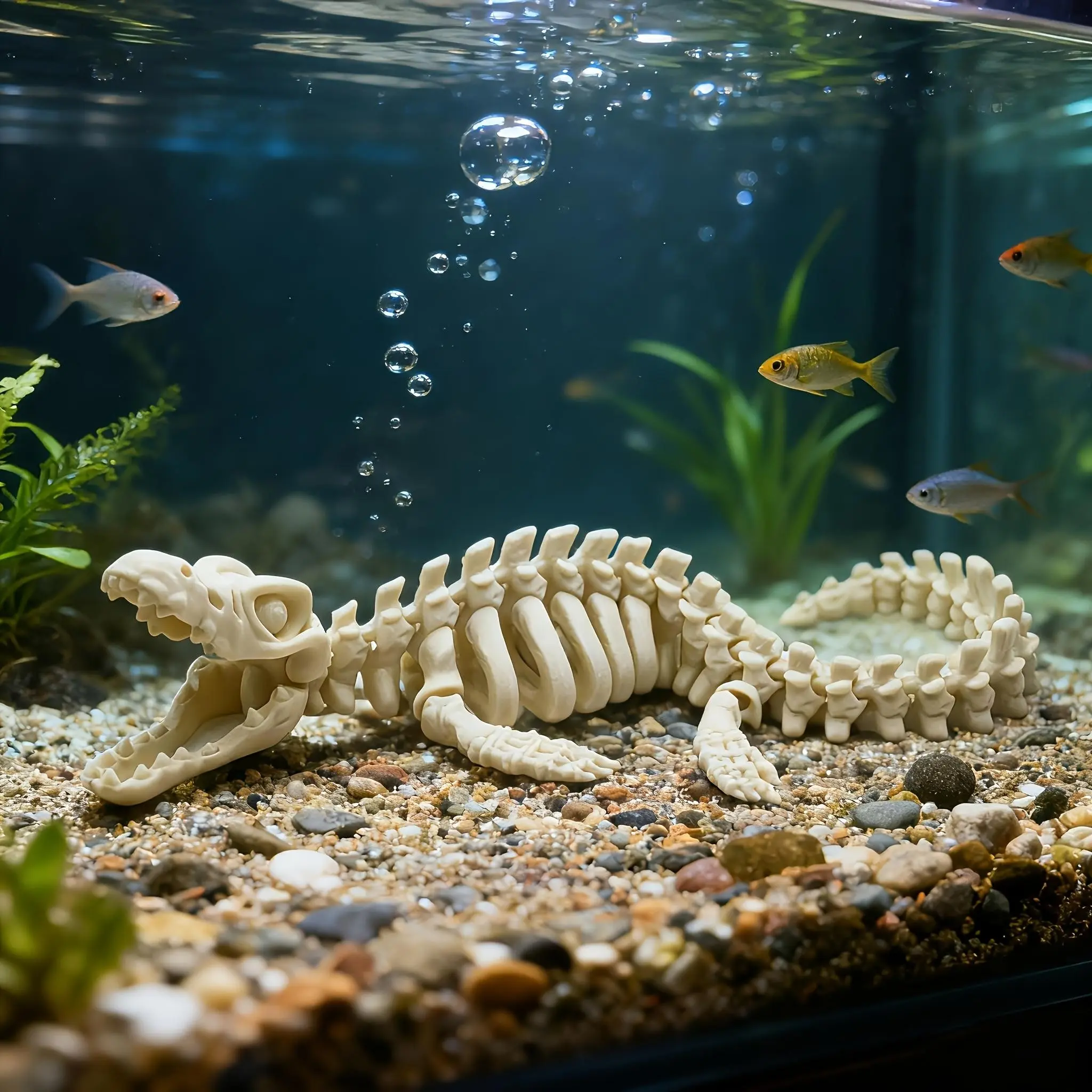 Realistic Mosasaurus Skeleton Replica Aquarium Decor, Large Dinosaur Bone Model with Fins and Tail, Ideal for Fish Tank Decoration, Aquarium Supplies, Fish Decorations For Tank