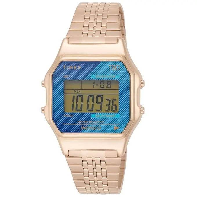 Timex T80 34mm Digital Rose Gold-Tone Unisex Watch TW2V19600