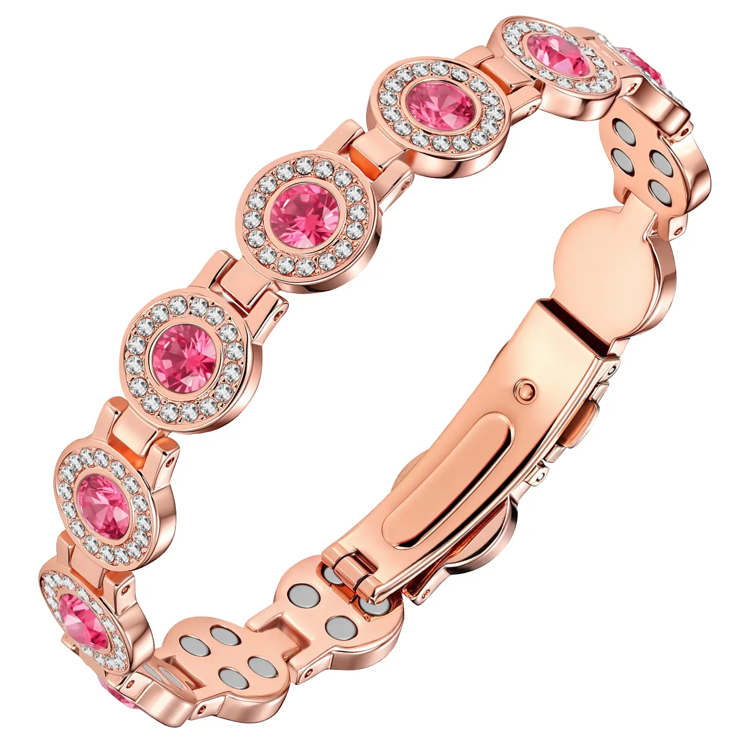 Feraco Pure Copper Bracelets for Women, Ultra Strength Magnetic Bracelet with 3800 Gauss Magnets & Sparkling Cubic Zirconia, Adjustable,charm bracelet