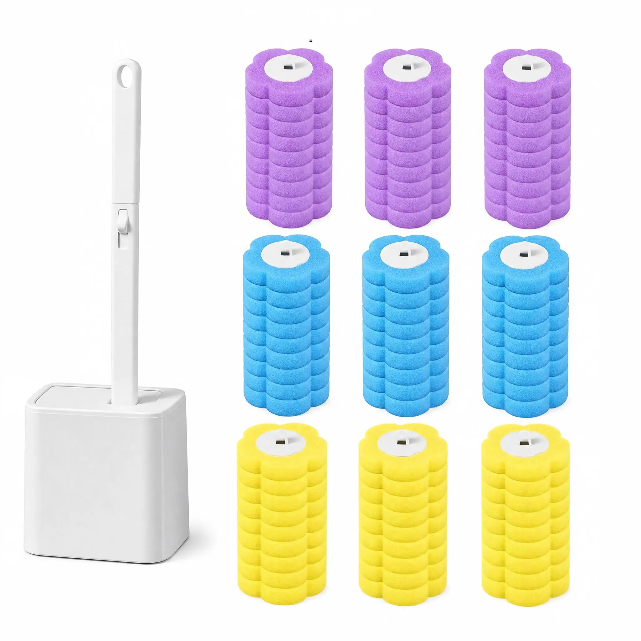 36pcs/24pcs/12PCS,Disposable Toilet Brush, Toilet Bowl Wand Holder Set with  Cleaner Refills, Bathroom Cleaning System for Sink Bathtub Drain Wash Basin Urinal,Wall-Mount Scrubbing Toilet Brush Bathroom Cleaning Kit