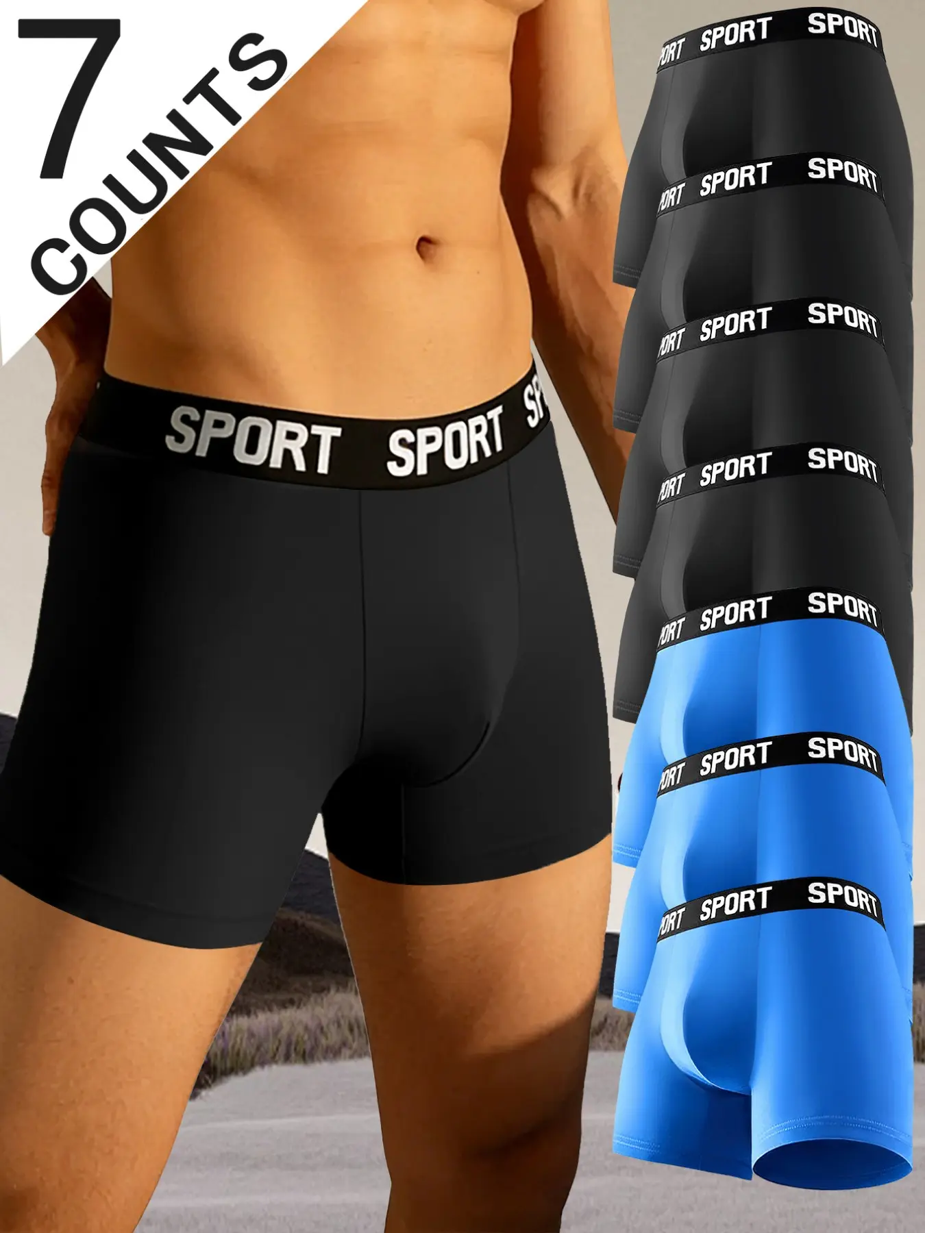 7 pcs men's slim fit Long style flat cornered underwear-Soft, lightweight,elastic waistband,suitable for Four Seasons sports and daily casual wear,fitness boxing long sincer underwear,Suitable for participating in various outdoor activities.