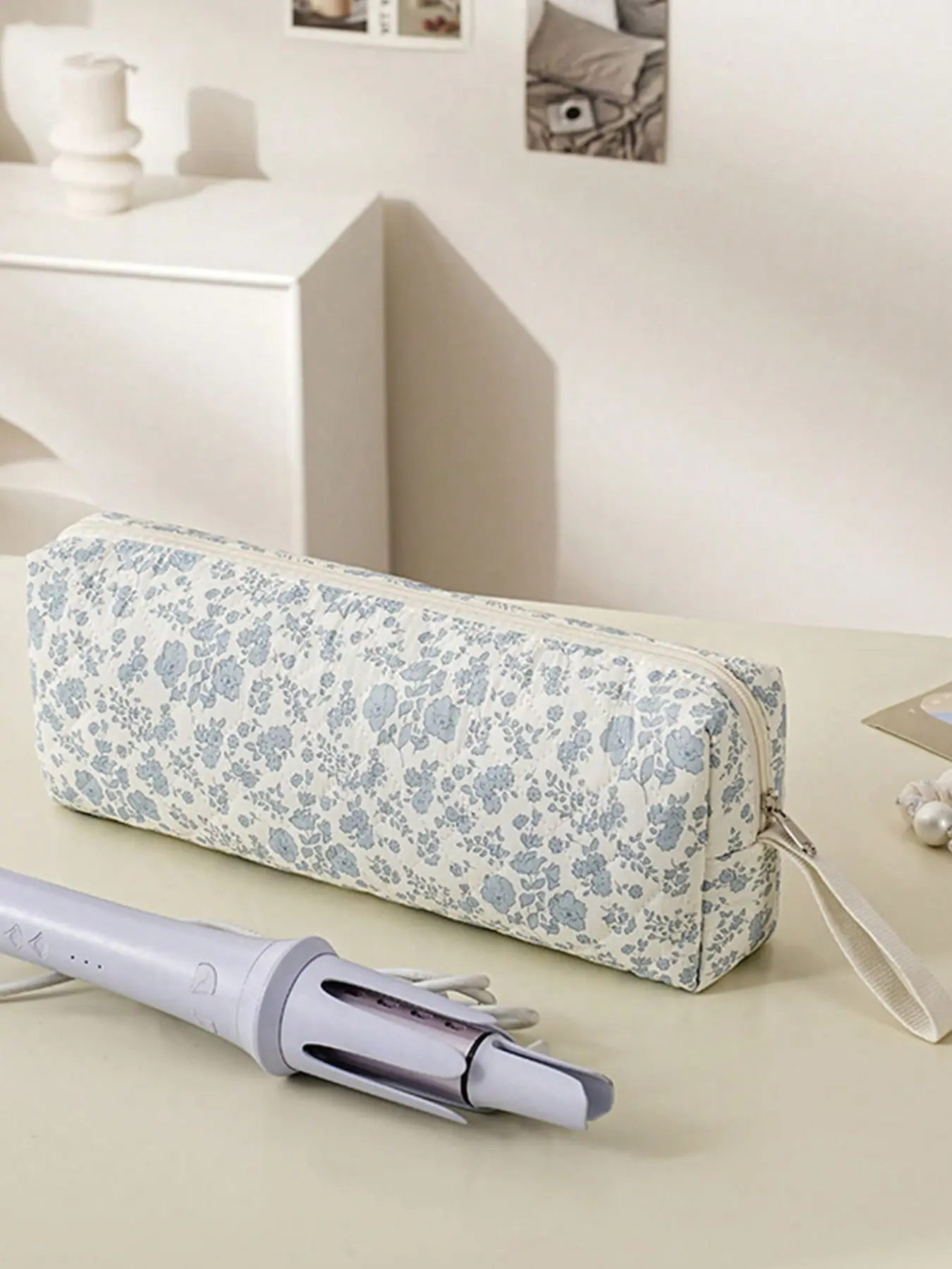 Stitch Floral Pattern Hair Dryer Blower Storage Bag, Cute Bear Design Travel Case, Dustproof Handle Curling Iron Bag, Lightweight Protective Cover