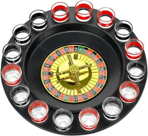 Shot Glass Roulette Drinking Game – 16-Piece Red/Black Set, Fun Adult Party Game for White Elephant, Game Nights, and Gifts