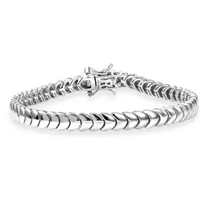 Shop LC Herringbone Linking Bracelet in Rhodium Over Sterling Silver 7.25 In 14.70 Grams