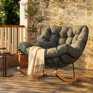 FLEXISPOT Oversized Papasan Egg Rocking Chair with Thick Cushion & Bonus Pillow, Heavy-Duty Outdoor Glider Lounge Patio Furniture, Durable Steel Frame for Patio, Living Room