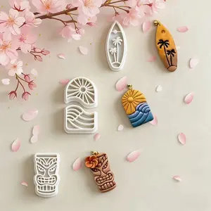 4 summer beach-style polymer clay cutting molds, tropical island-style hand-cut mold sets, soft clay resin resin DIY surfboard/Tiki totem/sunrise wave earrings making tools, tropical ocean theme, hot-selling items, exquisite cutting mold tool materials