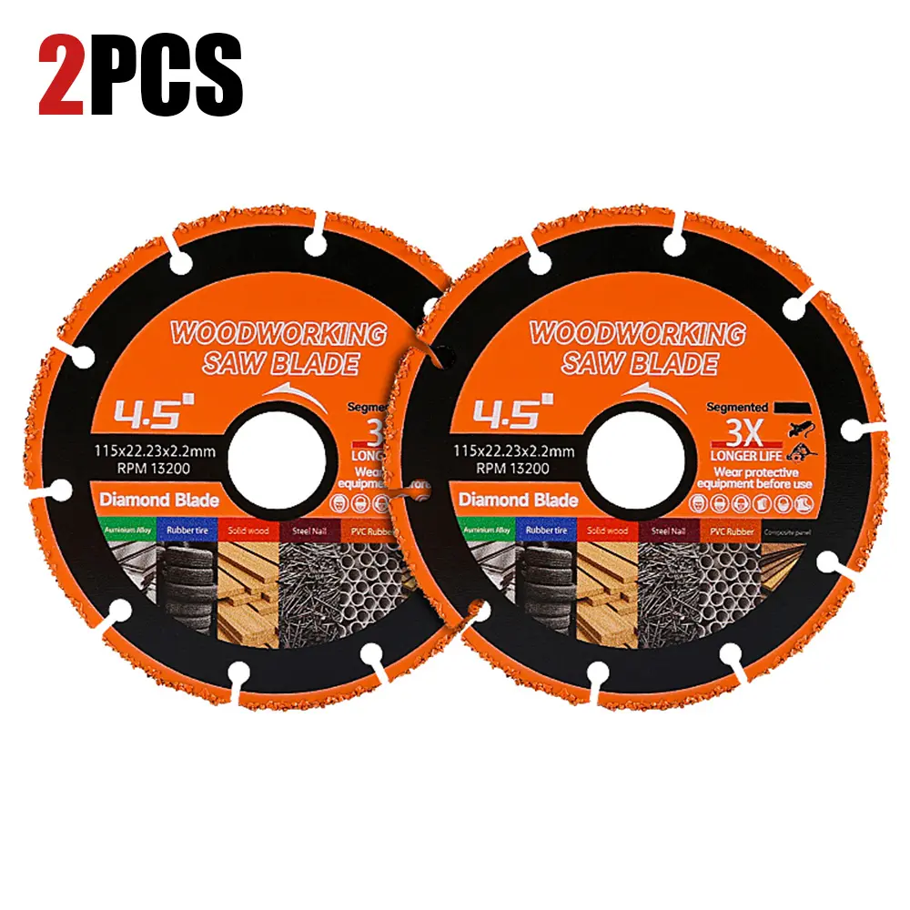 LOZLIN 2PCS 4.5" Carbide Edge Saw Blade for Angle Grinder , 7/8" Arbor Anti-Kickback Cutting Wheel for Wood with Nails, Plastic & Aluminum Alloy, Safe Multi-Purpose Segmented Disc