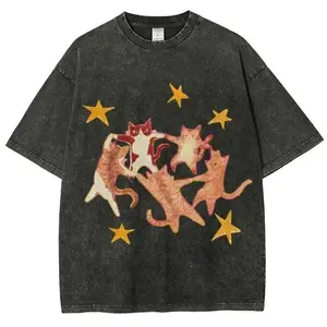 Five Cats Unisex Vintage Washed Tee, Unisex Vintage Washed Tee, Vintage Coloful Tee - Oversized Shirt - Natural & Animal Planet Unisex Streetwear