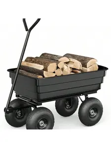 Black Poly Dump Cart, 4 Cu.Ft. Heavy Duty 600 LBS Garden Cart, 10" No-Flat Tires & 180° Rotating Handle, Rust-Proof Polyethylene Yard Dump Wagon For Yard, Landscaping, Gardening, Quick Release