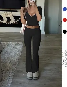 USBoutiqueCHIC Women‘s Slim Fit Two-Piece Set | 180GSM Brushed Knit Top & Pants, Summer Casual Wear