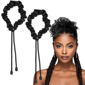 2Pcs Afro Puff Ponytail Ties Adjustable Hair Ties Satin Hair Scrunchies Long Hairband Afro Hair Accessories for Thick Hair Dreadlock Natural Hair Ties Curly Hair Bun