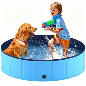 Foldable Dog Swimming Pool, Portable Pet Pool, Collapsible Kiddie Pool, PVC & Sturdy & No Pump Needed & Anti-Slip Pet Bathing Tub, Doggie Wading Pool for Small Medium Large Dogs Cats Kids, Indoor Outdoor & Garden & Beach & Backyard & Home