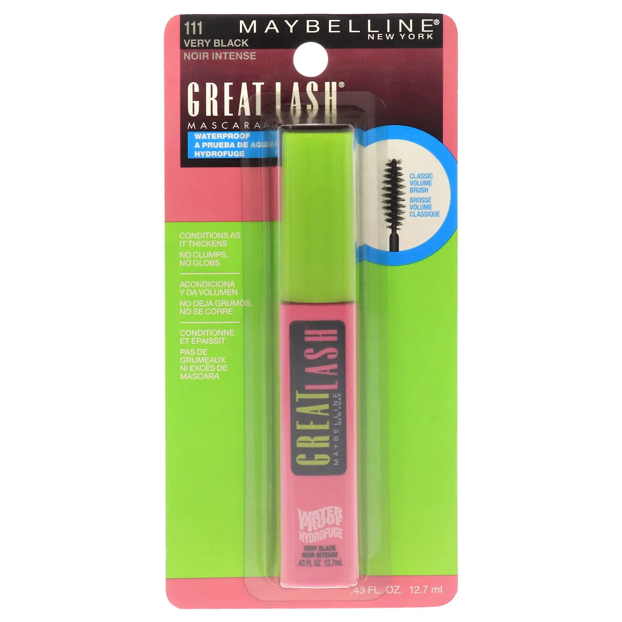 Maybelline Great Lash Waterproof Makeup Mascara - 111 Very Black, Women's, 0.43 oz