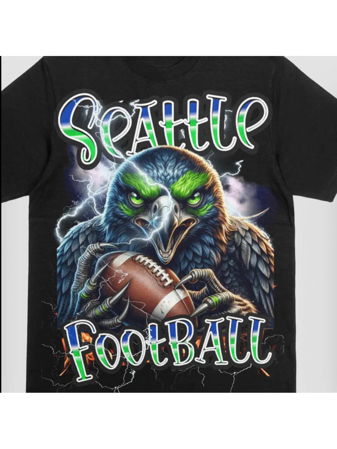 Seattle Football Team Spirit Png Logo Clip Art-Iconic Mascot Badge with Logo Print Casual Round Neck Four Seasons Fan Clothing Machine Wash Mascot Design Fit for Match Day Wear Local Warehouse Delivery Men's Pattern T-Shirts Men's Christian Theme Shirts R
