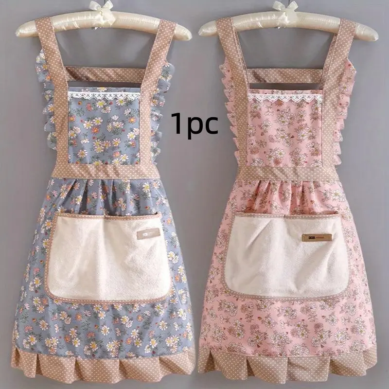 Cute Strap Canvas Apron, Cute Ruffle Apron, Breathable Floral Apron with Hood, Waterproof and Oil-Resistant, Stain Resistant, Restaurant Chef Apron, Kitchen Aprons, Kitchen Supplies