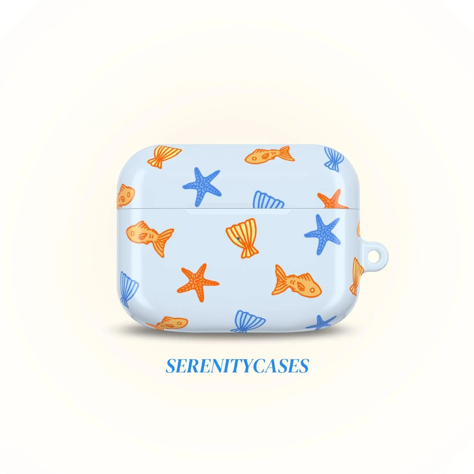 Blue Goldfish & Sea Life Pattern AirPod Case, Cute Whimsical Coastal Accessories, Aesthetic Gift For AirPods