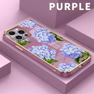 Electroplated TPU Phone Case for iPhone 17 15 Pro Max 16 14 Plus 13 12 11 Lavender Hydrangea Grace Pattern Classic Straight Design Scratch Resistant Softcase