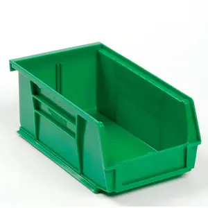 Global Industrial SB473G Plastic Hang & Stack Organiser Bin, Green Boxes - 7.375 x 4.125 x 3 in.
