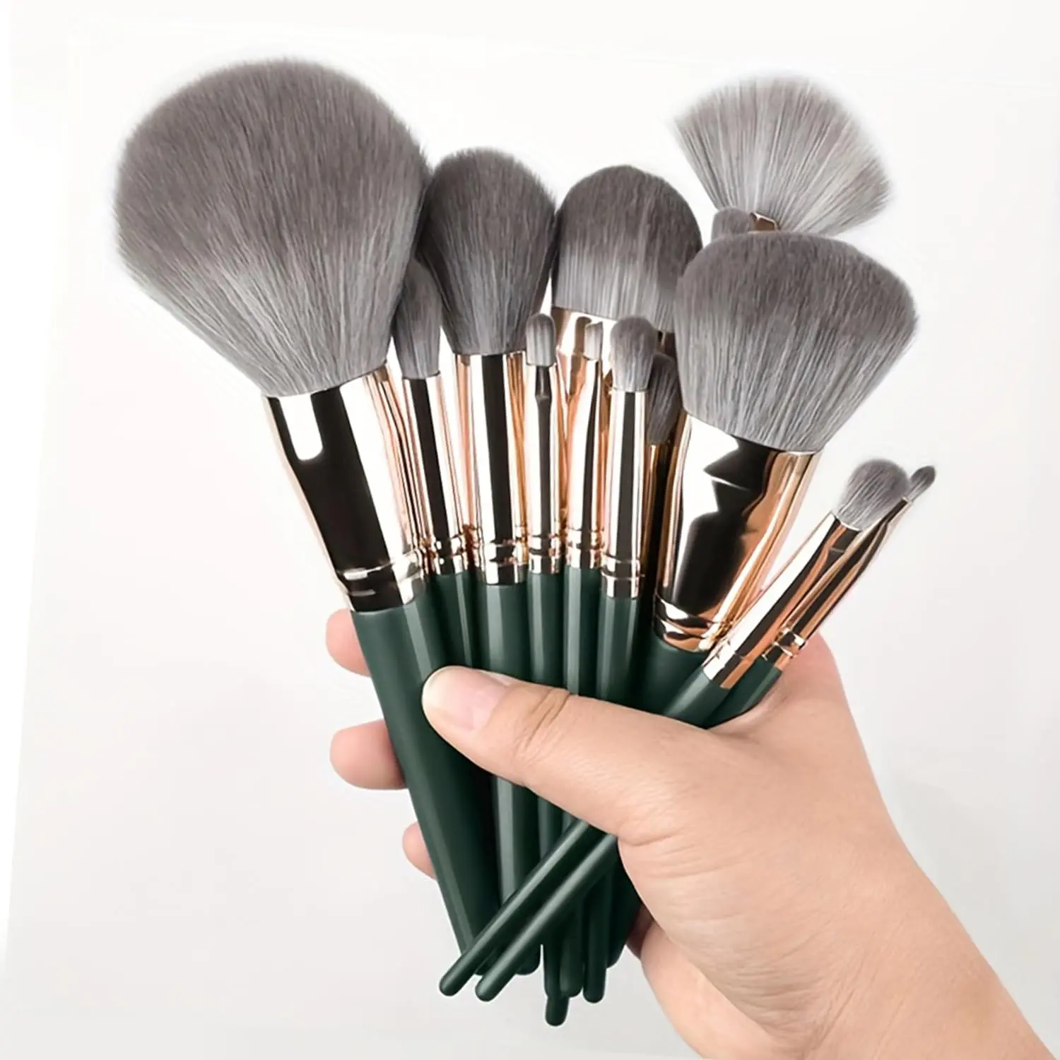 MIDEWQ 14-Piece Travel Makeup Brush Set with Hypoallergenic Soft Synthetic Bristles, Professional Kit for Face & Eye Blending and Contouring, Green, Travel Brush Set, Beauty Travel Brush
