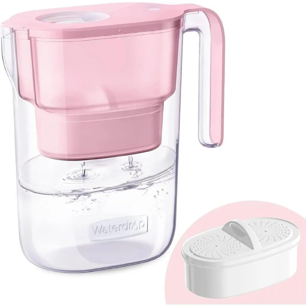 Elfin 7-Cup Water Filter Pitcher with 1 Filter, 5X Longer Lifetime, 200-Gallon Capacity, Reduces PFOA, Perfluorooctane Sulfonate (PFOS), Chlorine, for Fridge, Countertop Use, Pink