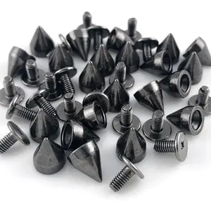 100 Sets 9MM Gun Metal Spikes and Studs Metal Bullet Cone Spikes Screw Back Leather Craft Rapid Rivet Screws Punk Studs and Spikes for Clothing Shoes Leather Belts Bag Rivets 11/32 Inch