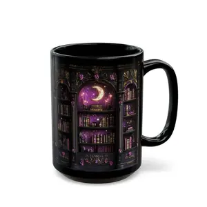 [Sale Up To 40% + Freeship] Moonlit Bookshelf Mug Gothic Book Lover Gift Celestial Cup Witchy Decor Dark Academia