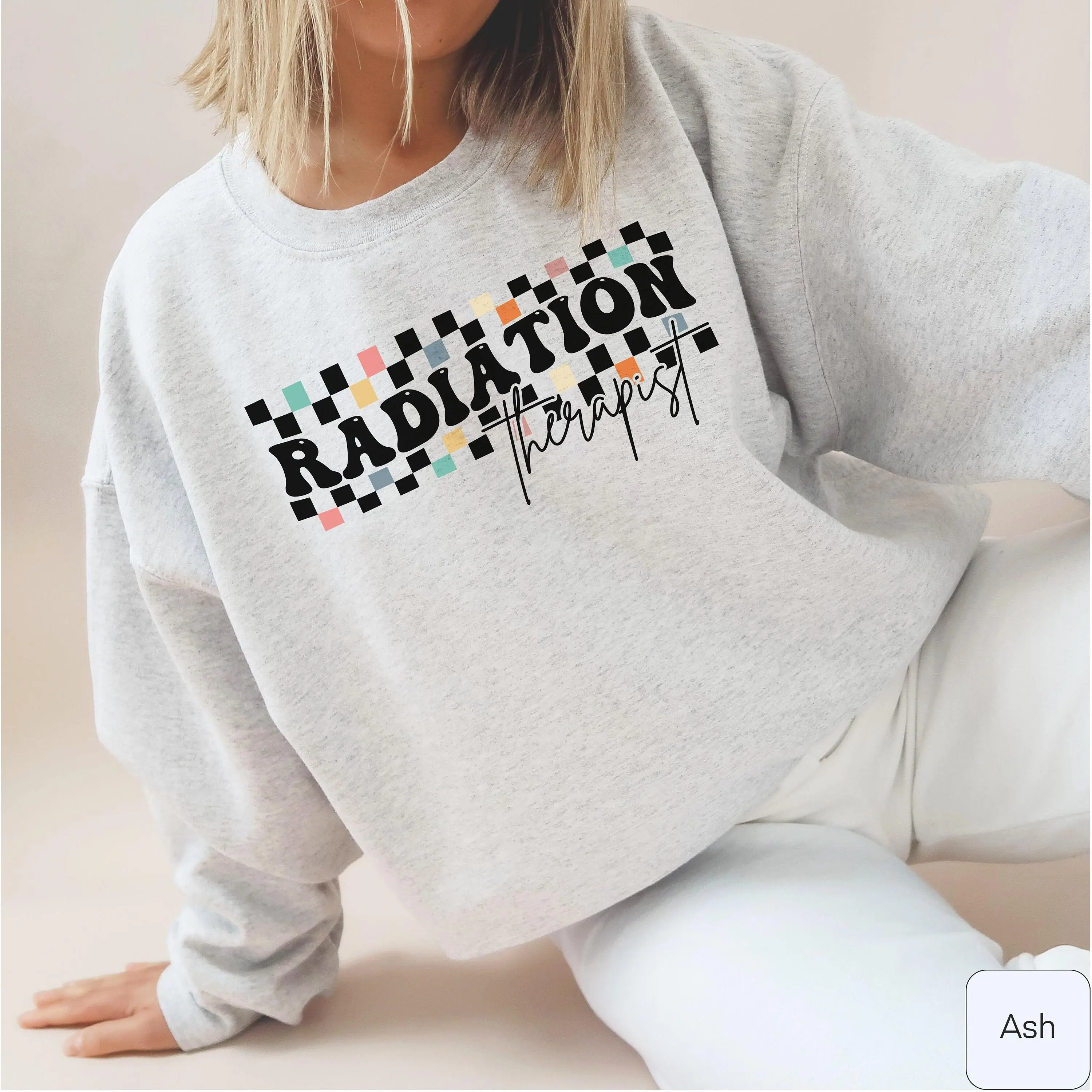 Radiation Therapist Cotton Crewneck Checkered Radiation Therapy Graphic T-shirt Rad Therapist Machine Washable T-shirt Gift For Radiation Therapist Student Graduation